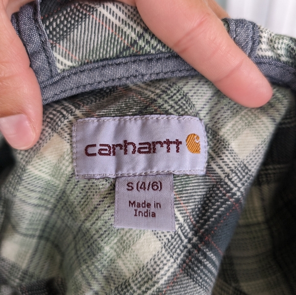 Carhartt hooded button down flannel green‎ size sm - Picture 5 of 6